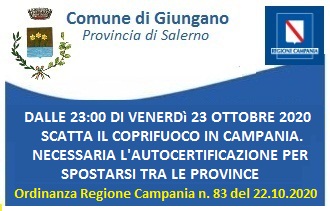 AVVISO - COVID-19: COPRIFUOCO DALLE ORE 23:00 ALLE 05:00